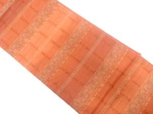 横段に花更紗模様織り出し　全通袋帯